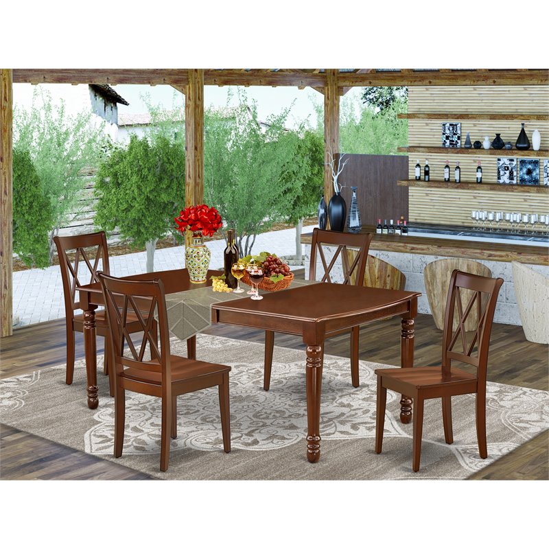 Pemberly Row 5-Piece Wood Dining Set with X Back Chairs in Mahogany