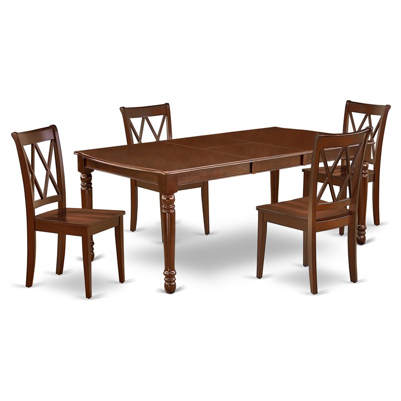 Pemberly Row 5-Piece Wood Dining Set with X Back Chairs in Mahogany