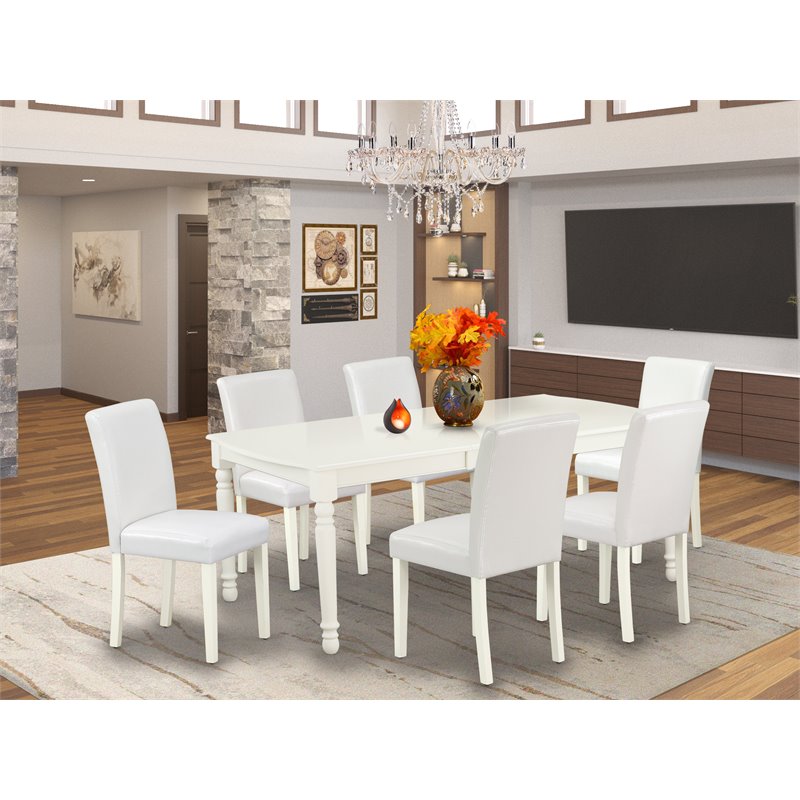 Pemberly Row 7-Piece Wood Dining Set with PU Leather Seats in White
