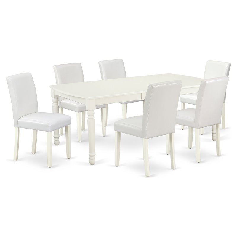 Pemberly Row 7-Piece Wood Dining Set with PU Leather Seats in White