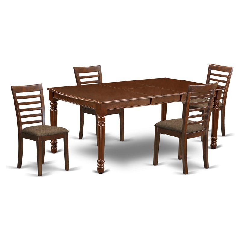 Pemberly Row 5-Piece Wood Dining Set with Fabric Seats in Mahogany