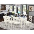 Pemberly Row 9-Piece Dining Set in Linen White with Faux Leather Seats
