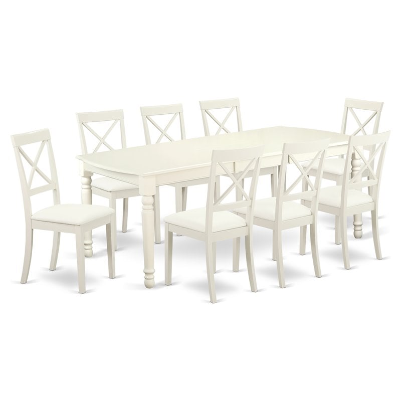 Pemberly Row 9-Piece Dining Set in Linen White with Faux Leather Seats