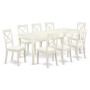 Pemberly Row 9-Piece Dining Set in Linen White with Faux Leather Seats