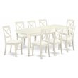 Pemberly Row 9-Piece Dining Set in Linen White with Faux Leather Seats