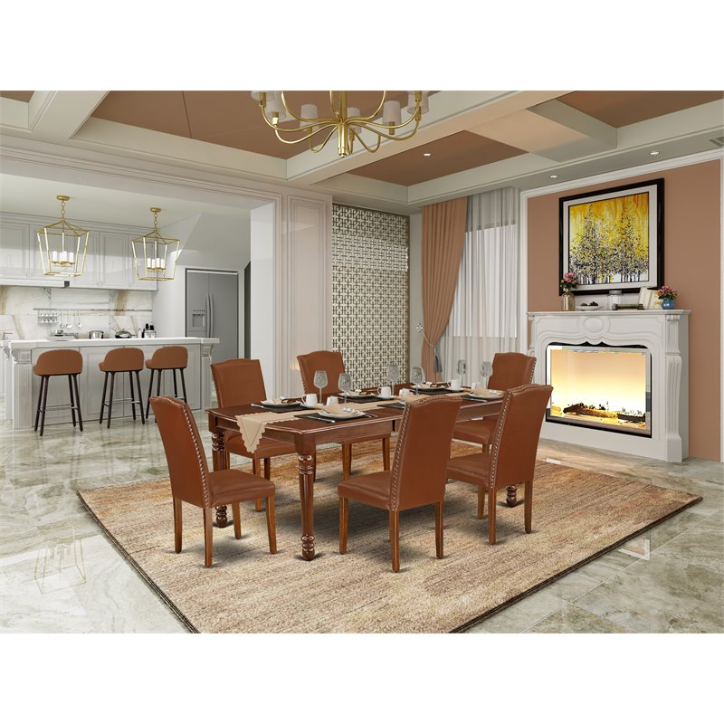 Pemberly Row 7-Piece Mahogany Dining Set with PU Leather Chairs