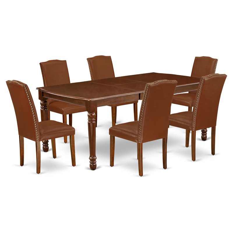 Pemberly Row 7-Piece Mahogany Dining Set with PU Leather Chairs