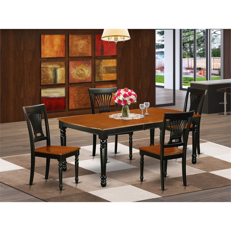 Pemberly Row 5-Piece Wood Dining Set in Black/Cherry with Solid Seats