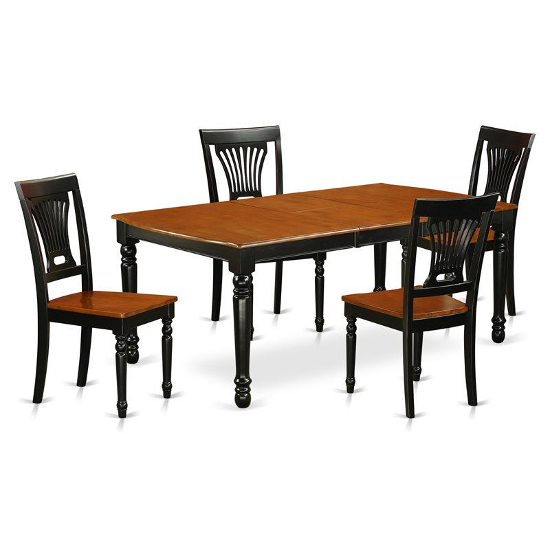 Pemberly Row 5-Piece Wood Dining Set in Black/Cherry with Solid Seats
