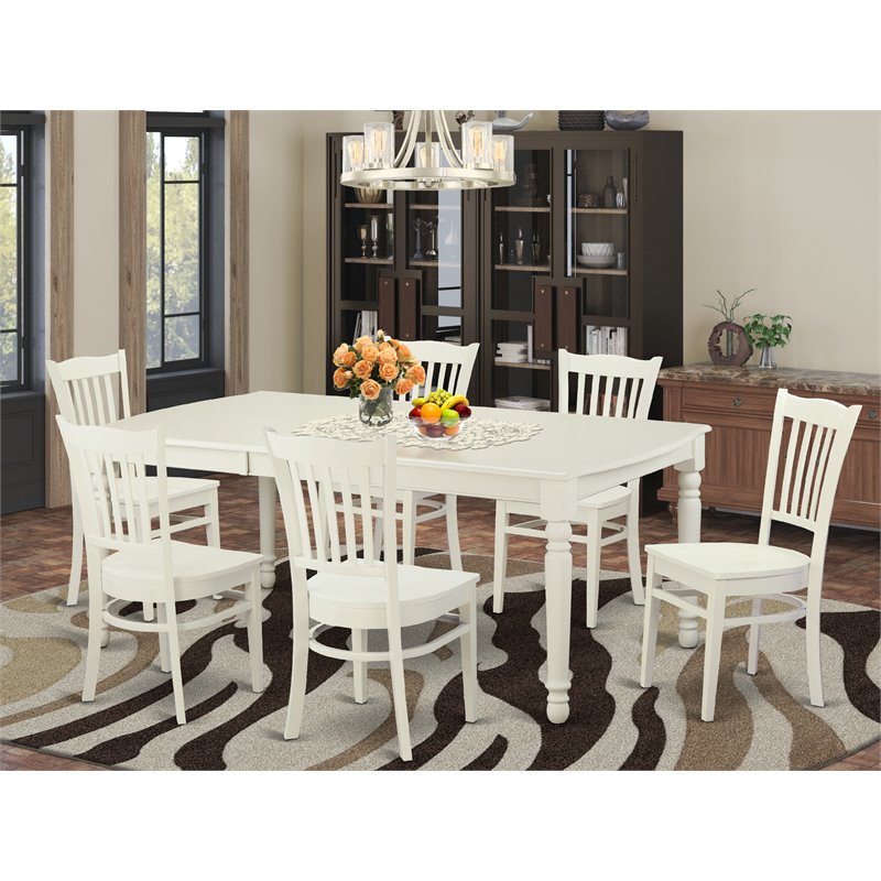 Pemberly Row 7-Piece Wood Dining Set in Linen White Finish with Rubber Wood