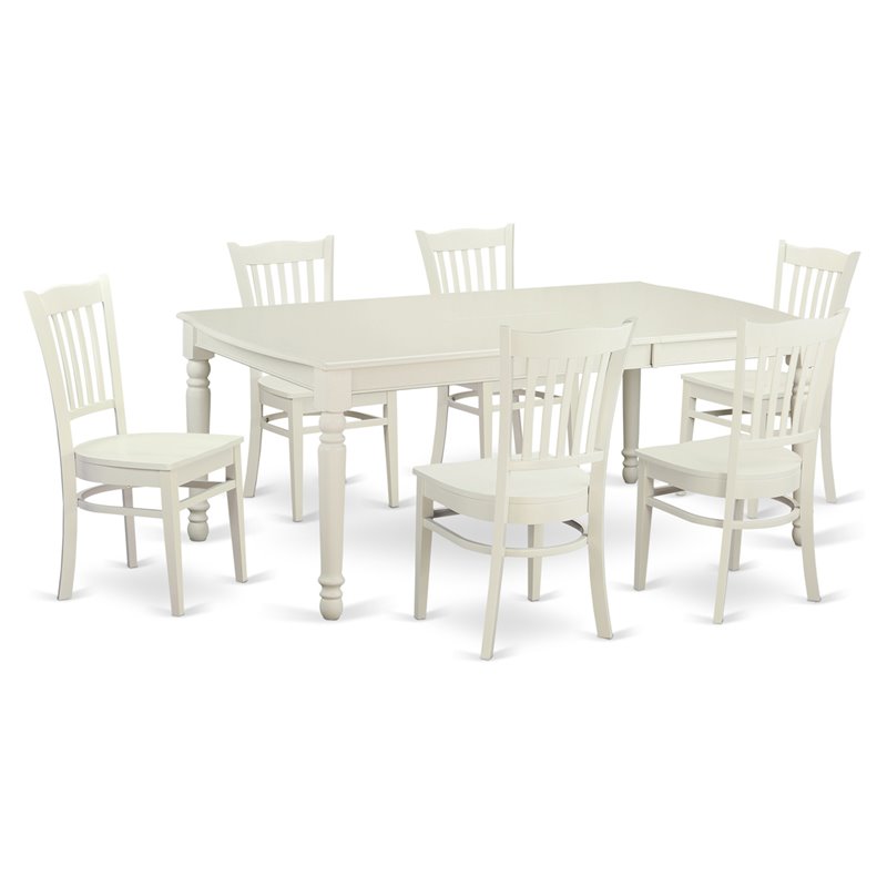 Pemberly Row 7-Piece Wood Dining Set in Linen White Finish with Rubber Wood