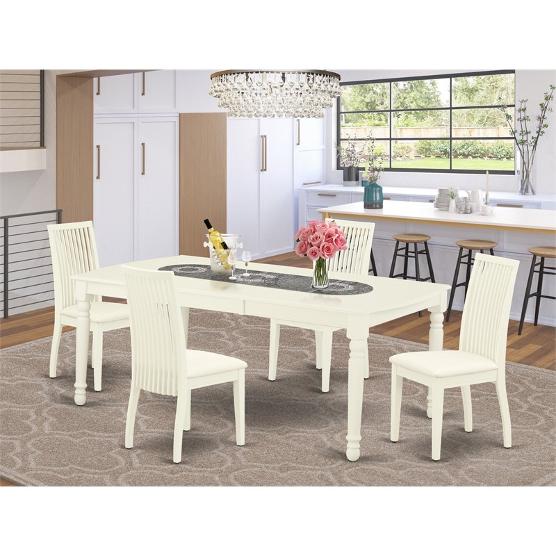 Pemberly Row 5-Piece Wood Dining Set with Linen Seats in White Finish