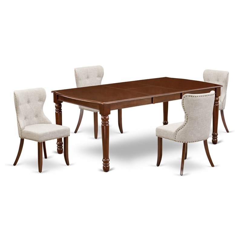 Pemberly Row 5-Piece Wood Dining Set in Mahogany with Linen Upholstery