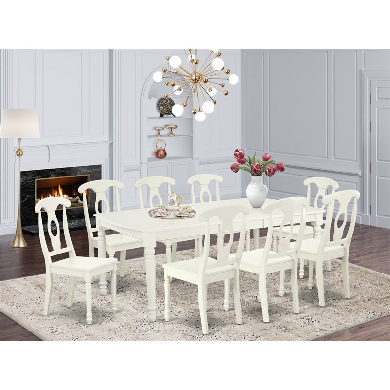 Pemberly Row 9-Piece Wood Dining Set in Linen White with Solid Seats
