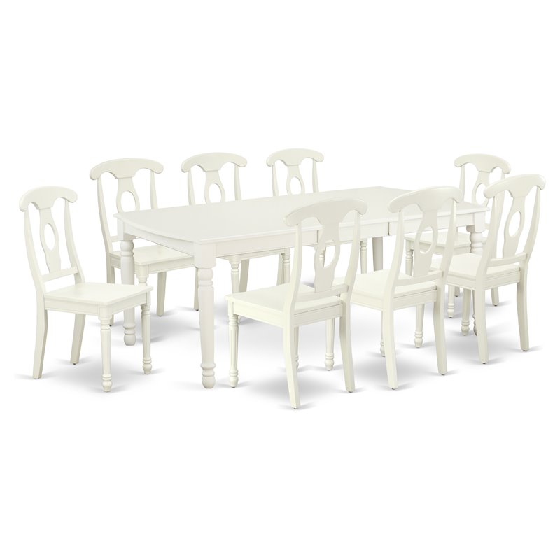 Pemberly Row 9-Piece Wood Dining Set in Linen White with Solid Seats