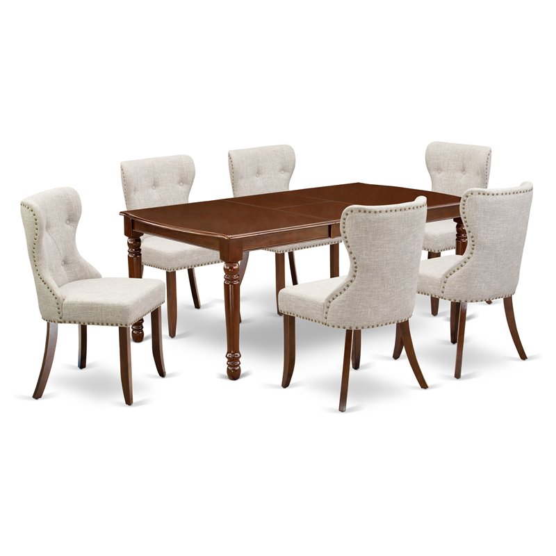 Pemberly Row 7-Piece Wood Dining Set with Butterfly Leaf in Mahogany