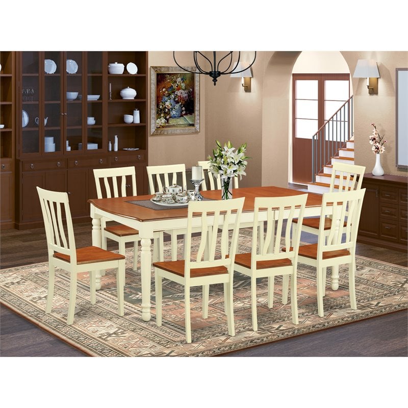 Pemberly Row 9-Piece Wood Dinette Set in Buttermilk & Cherry Finish