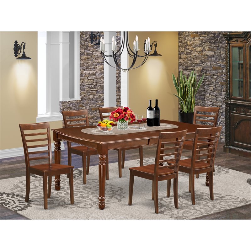 Pemberly Row 7-Piece Wood Kitchen Table Set in Mahogany Finish