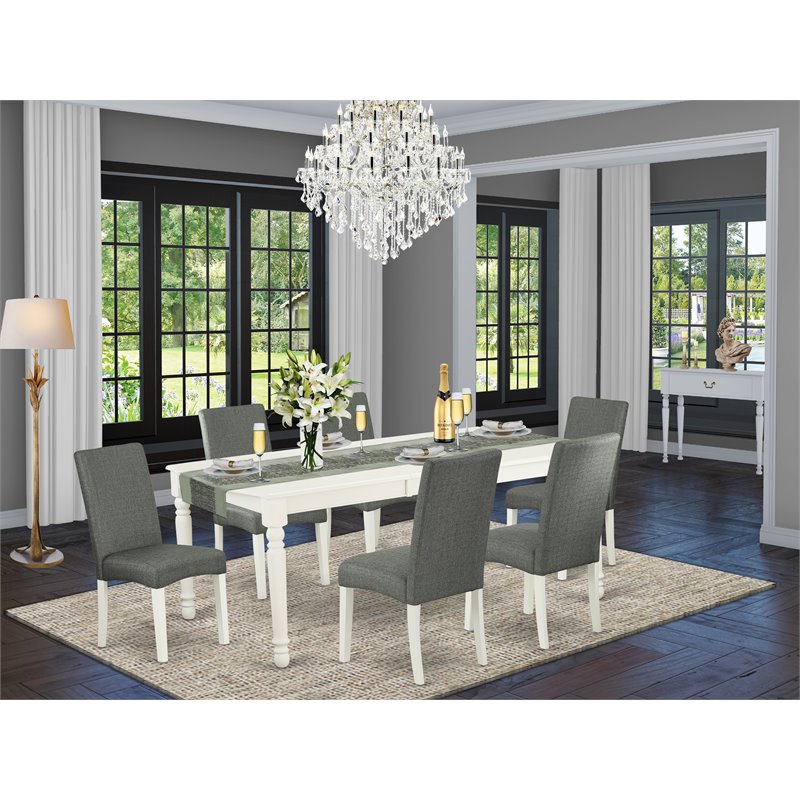 Pemberly Row 7-Piece Wood Dining Set with Gray Upholstered Chairs