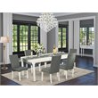 Pemberly Row 7-Piece Wood Dining Set with Gray Upholstered Chairs