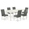 Pemberly Row 7-Piece Wood Dining Set with Gray Upholstered Chairs