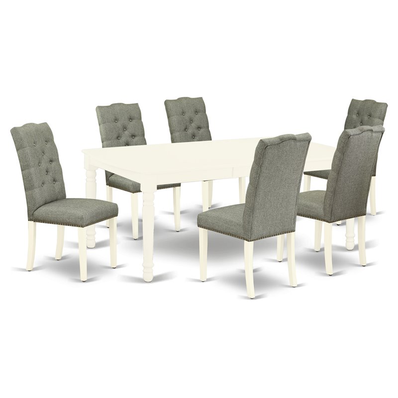 Pemberly Row 7-Piece Dining Table Set in Wood and Linen White Finish