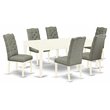 Pemberly Row 7-Piece Dining Table Set in Wood and Linen White Finish
