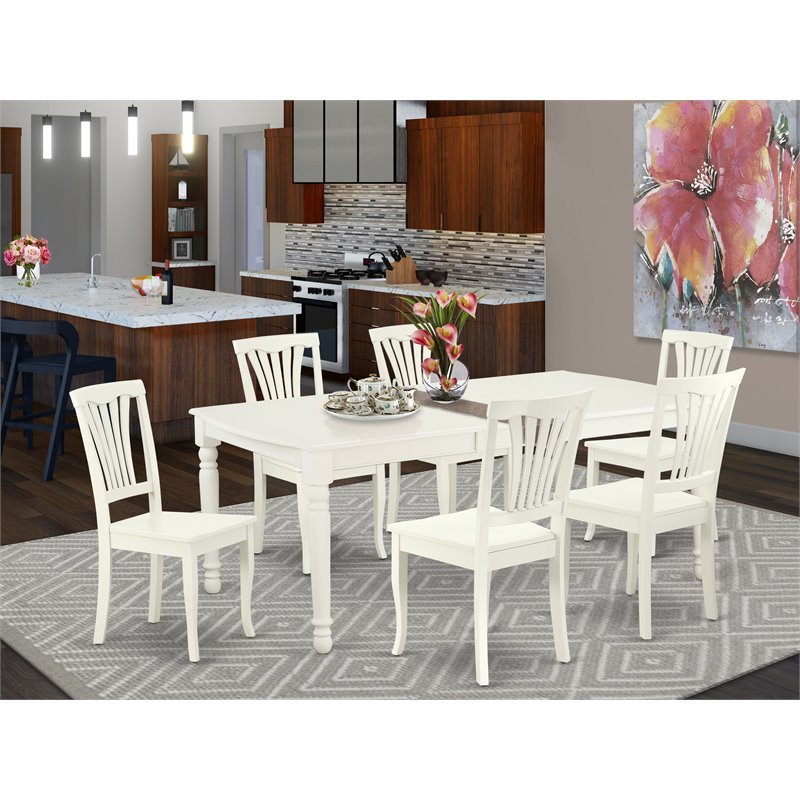 Pemberly Row 7-Piece Dining Set with Slatted Chairs in Linen White Finish