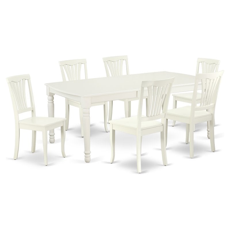 Pemberly Row 7-Piece Dining Set with Slatted Chairs in Linen White Finish