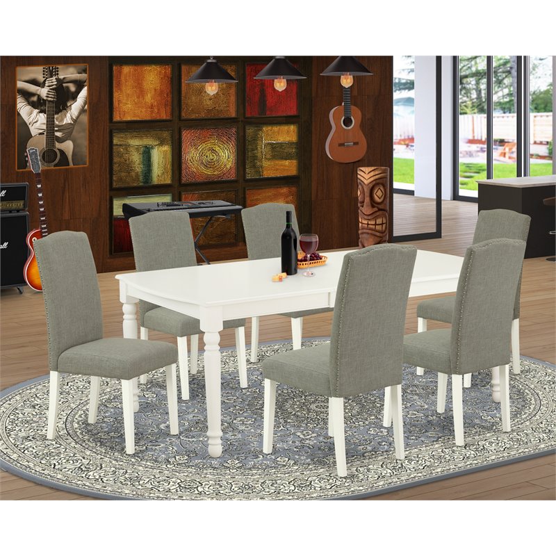 Pemberly Row 7-Piece Dining Set with Parson Chairs in Linen White Finish