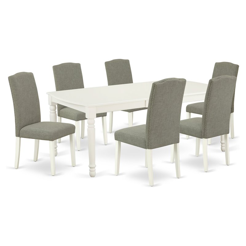 Pemberly Row 7-Piece Dining Set with Parson Chairs in Linen White Finish
