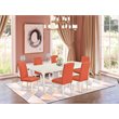 Pemberly Row 7-Piece Dining Set in Linen White with Pink Flamingo Chairs