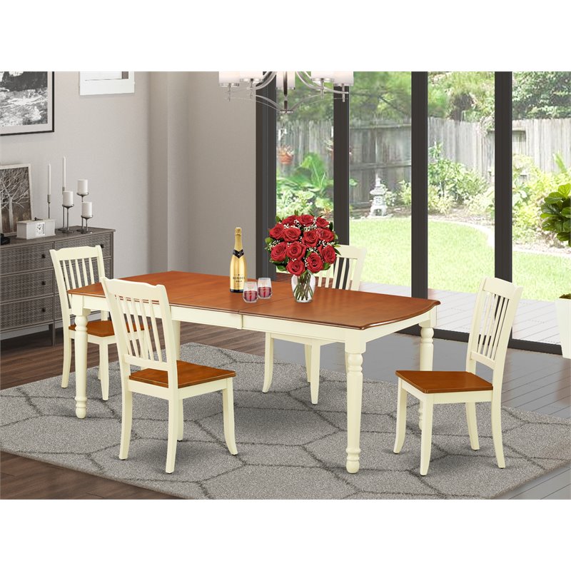 Pemberly Row 5-Piece Wood Dining Set with Slatted Chairs in Cherry