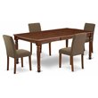Pemberly Row 5-Piece Wood Dining Set in Mahogany with Coffee Linen Chairs
