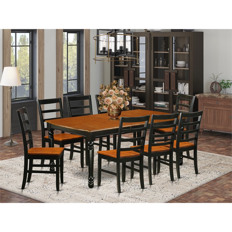 Pemberly Row 9-Piece Dining Table Set in Black and Cherry Finish