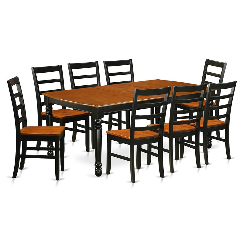 Pemberly Row 9-Piece Dining Table Set in Black and Cherry Finish