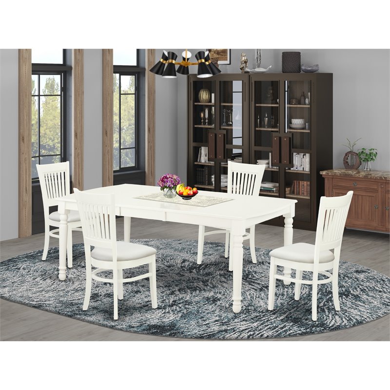 Pemberly Row 5-Piece Dining Table Set in Linen White Wood Finish
