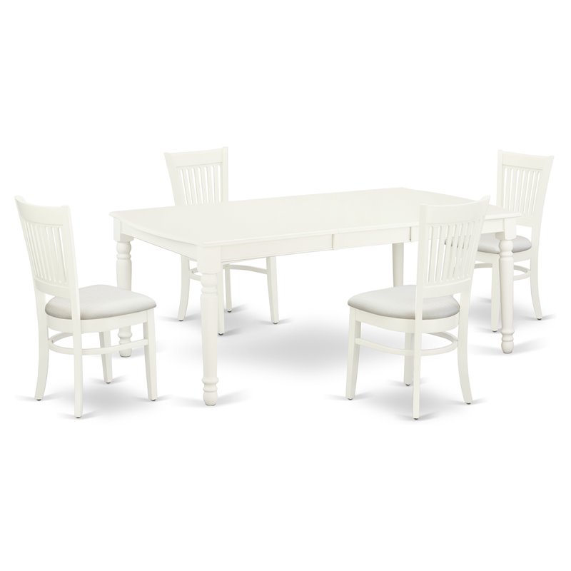 Pemberly Row 5-Piece Dining Table Set in Linen White Wood Finish