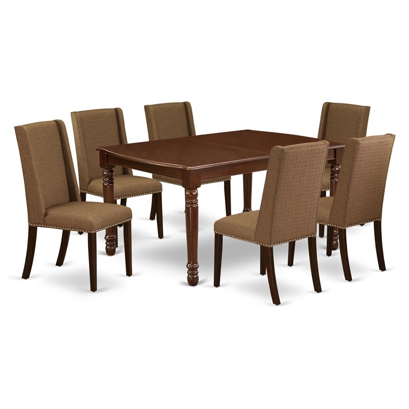 Pemberly Row 7-Piece Dining Set with Parson Chairs in Mahogany Finish
