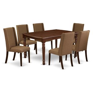 Pemberly Row 7-Piece Dining Set with Parson Chairs in Mahogany Finish