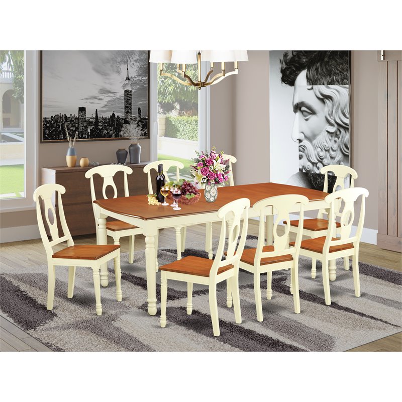 Pemberly Row 9-Piece Wood Dining Table Set in Buttermilk and Cherry Finish