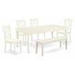 Pemberly Row 6-Piece Wood Dining Set with Bench in Linen White Finish