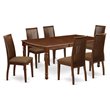Pemberly Row 7-Piece Mahogany Wood Dining Set with Linen Seat Chairs
