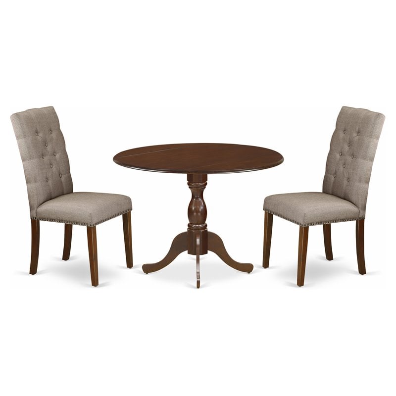 Pemberly Row 3-Piece Dining Set with Mahogany Table and Dark Khaki Chairs