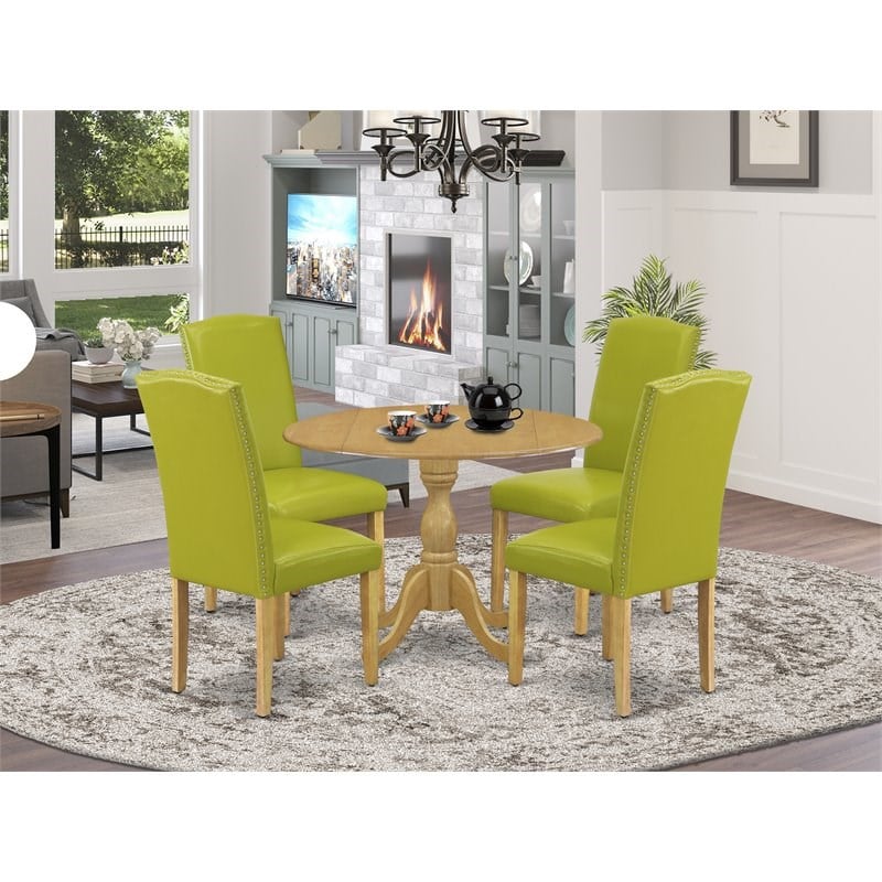 Pemberly Row 5-Piece Wood Dining Set in Oak and Autumn Green Finish