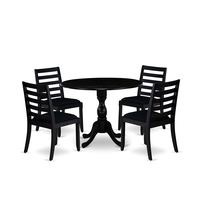 Pemberly Row 5-Piece Dining Set with Table and Stackable Chairs in Black