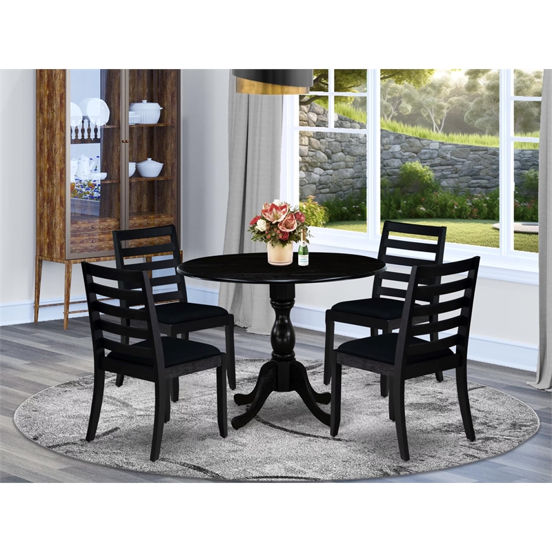 Pemberly Row 5-Piece Dining Set with Table and Stackable Chairs in Black