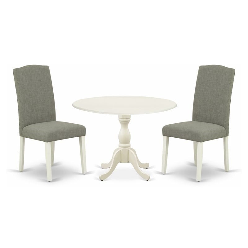 Pemberly Row 3-Piece Wood Dining Set in Linen White and Dark Shitake