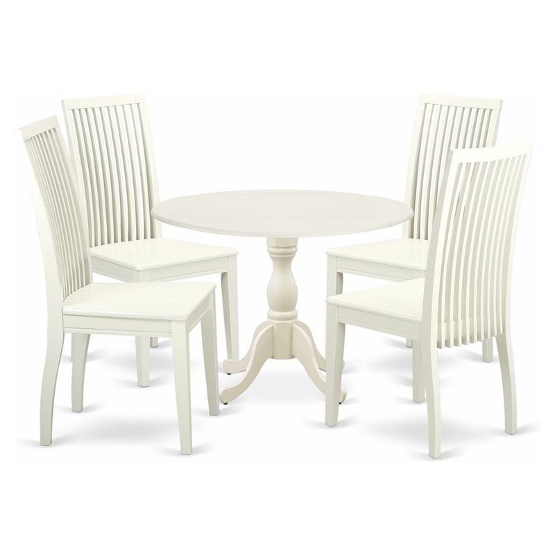 Pemberly Row 5-Piece Wood Kitchen Set with Drop-Leaf in Linen White