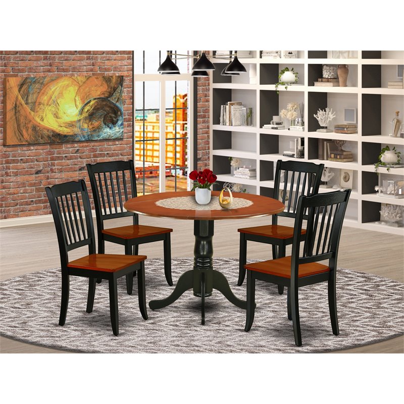 Pemberly Row 5-Piece Wood Dining Set w/ Slatted Chairs in Black & Cherry